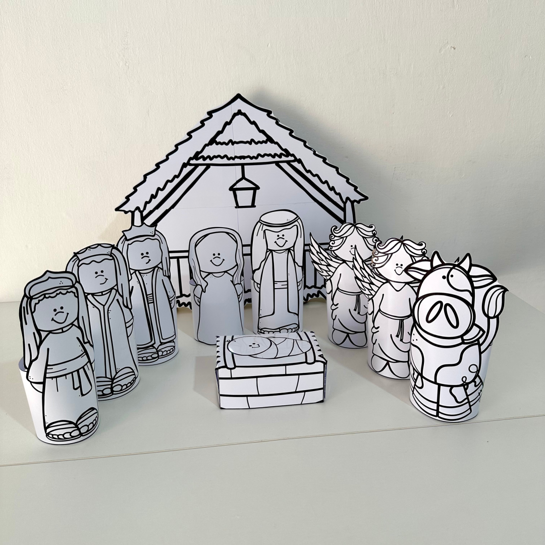 Presépio de mesa 3D para colorir